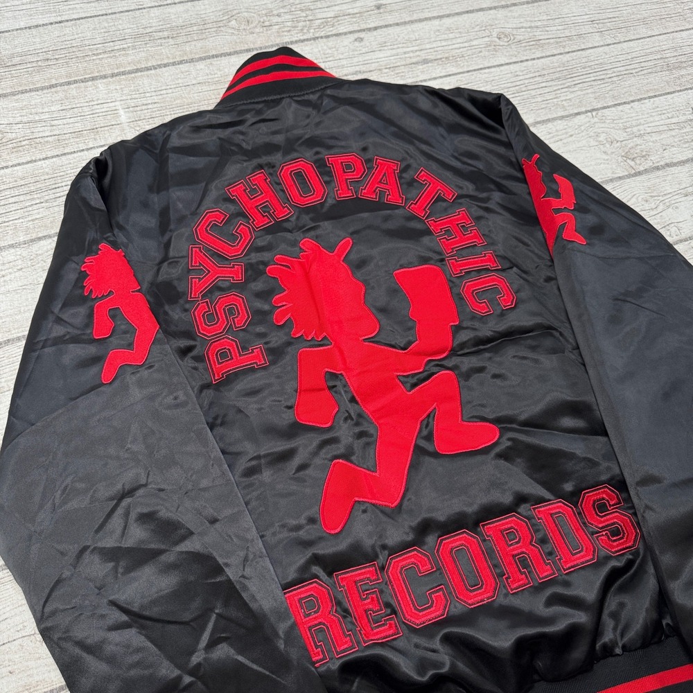 Psychopathic Records Satin Baseball Jacket Men's Medium Black Red Varsity